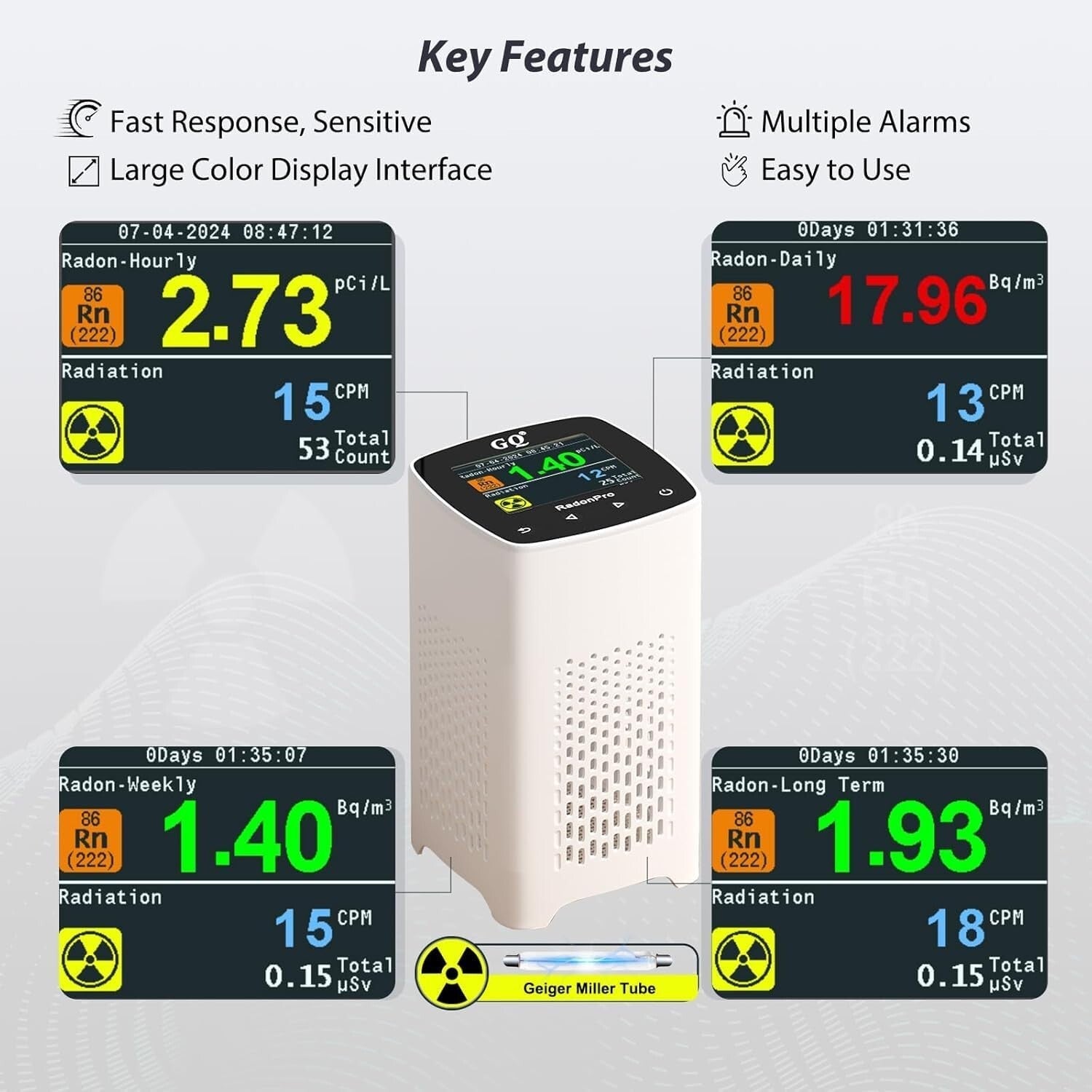 GQ Radon Pro 2-in-1 Radon & Radiation Detector Geiger Counter Fast, Accurate