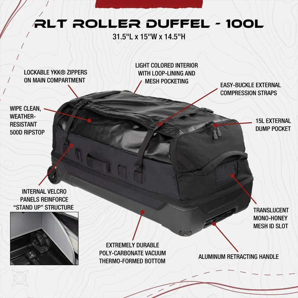 Vertx RLT 100L Duffel Bag - Large 100L Rolling Gear Bag - Keeps Gear Dry & Easy to Organize
